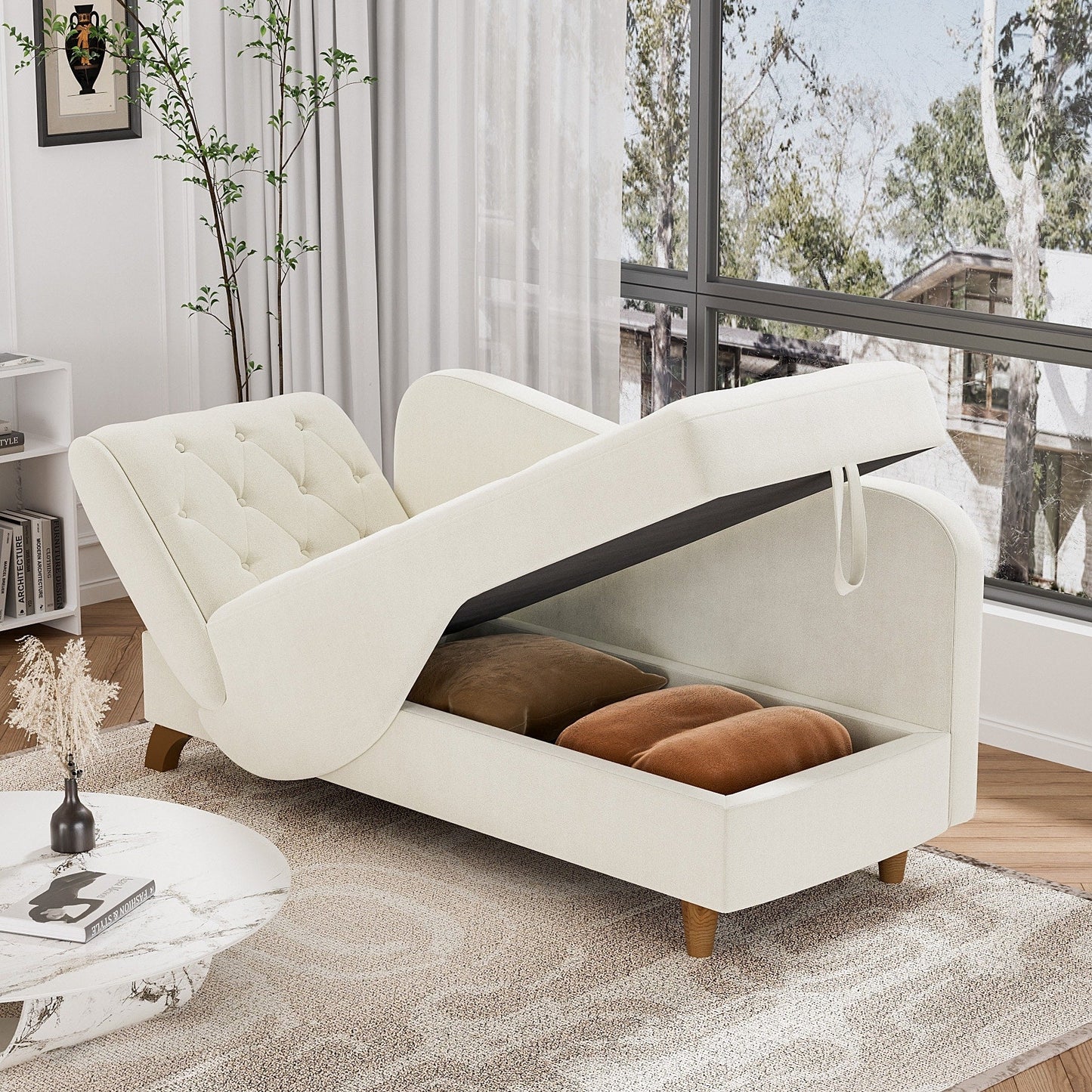 Ouyessir Upholstered Storage Chaise Lounge Chair with Left Armrest & Lumbar Pillow