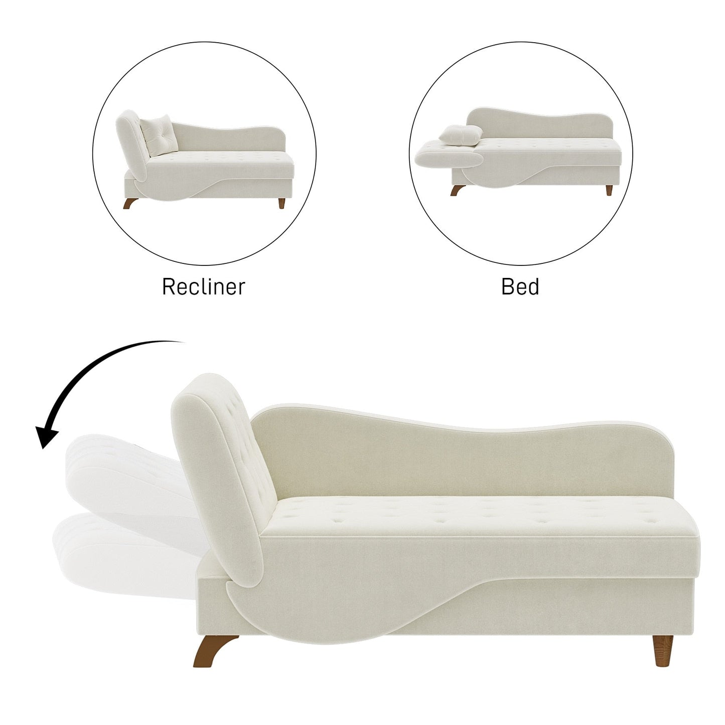 Ouyessir Upholstered Storage Chaise Lounge Chair with Left Armrest & Lumbar Pillow