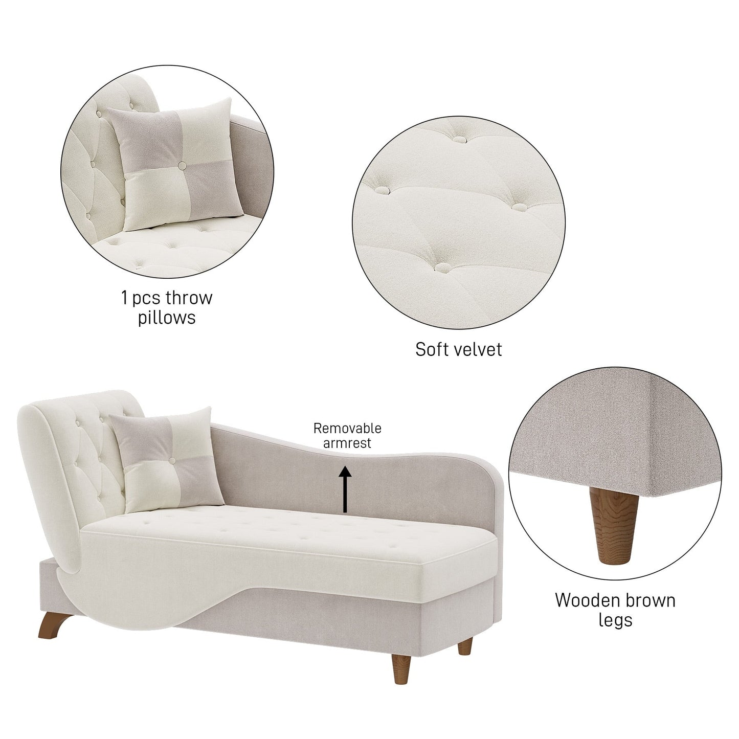 Ouyessir Upholstered Storage Chaise Lounge Chair with Left Armrest & Lumbar Pillow