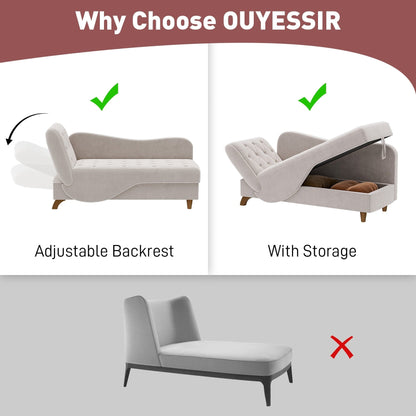 Ouyessir Upholstered Storage Chaise Lounge Chair with Left Armrest & Lumbar Pillow