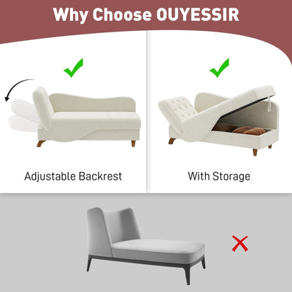 Ouyessir Upholstered Storage Chaise Lounge Chair with Left Armrest & Lumbar Pillow