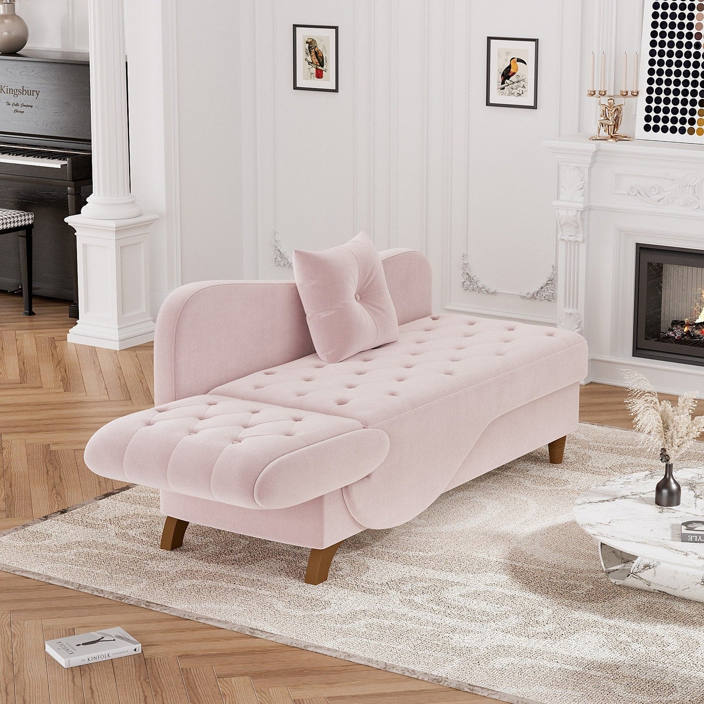 Ouyessir Upholstered Storage Chaise Lounge Chair with Left Armrest & Lumbar Pillow