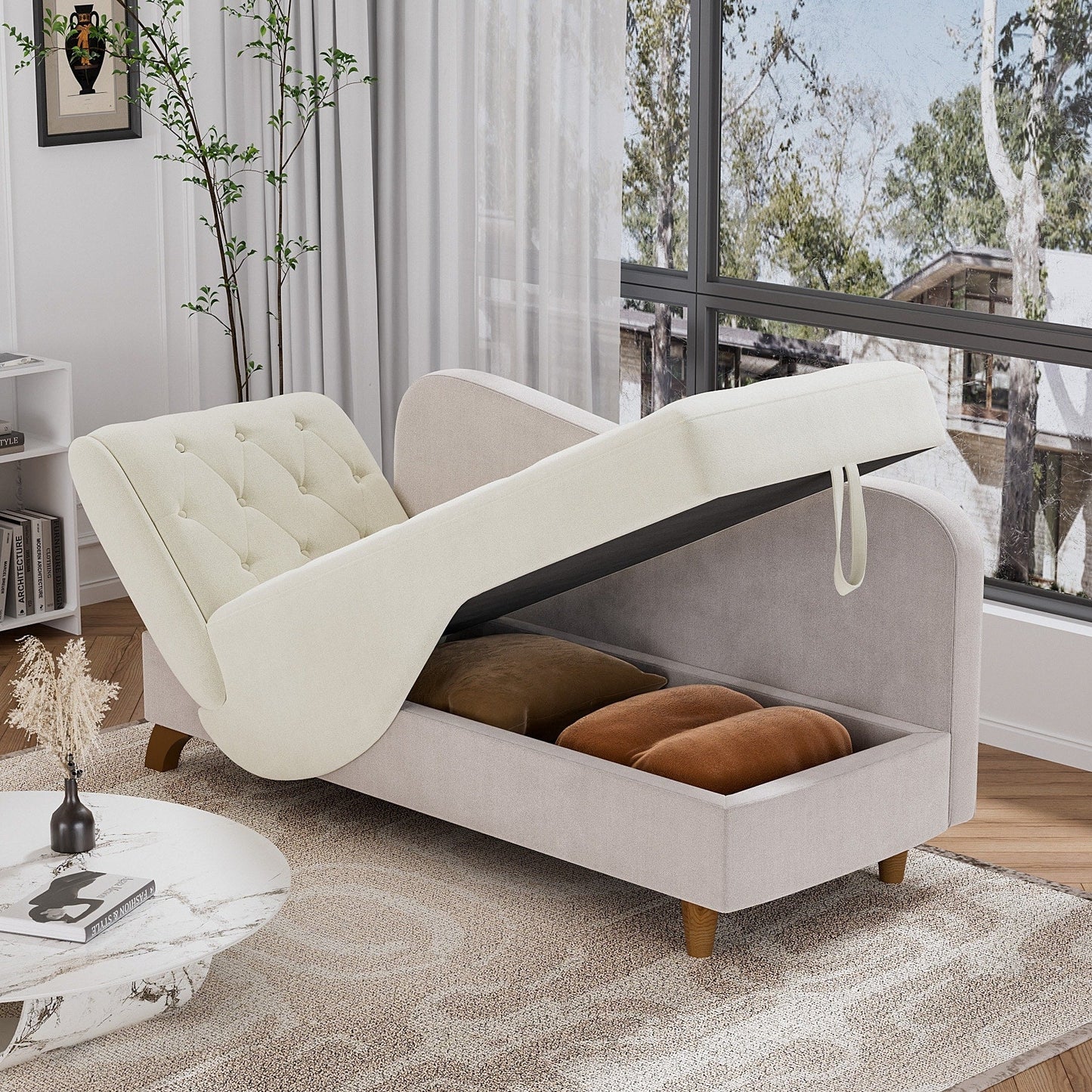 Ouyessir Upholstered Storage Chaise Lounge Chair with Left Armrest & Lumbar Pillow