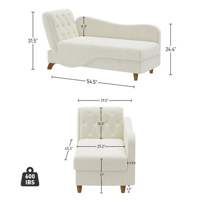 Ouyessir Upholstered Storage Chaise Lounge Chair with Left Armrest & Lumbar Pillow
