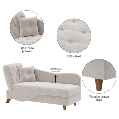 Ouyessir Upholstered Storage Chaise Lounge Chair with Left Armrest & Lumbar Pillow