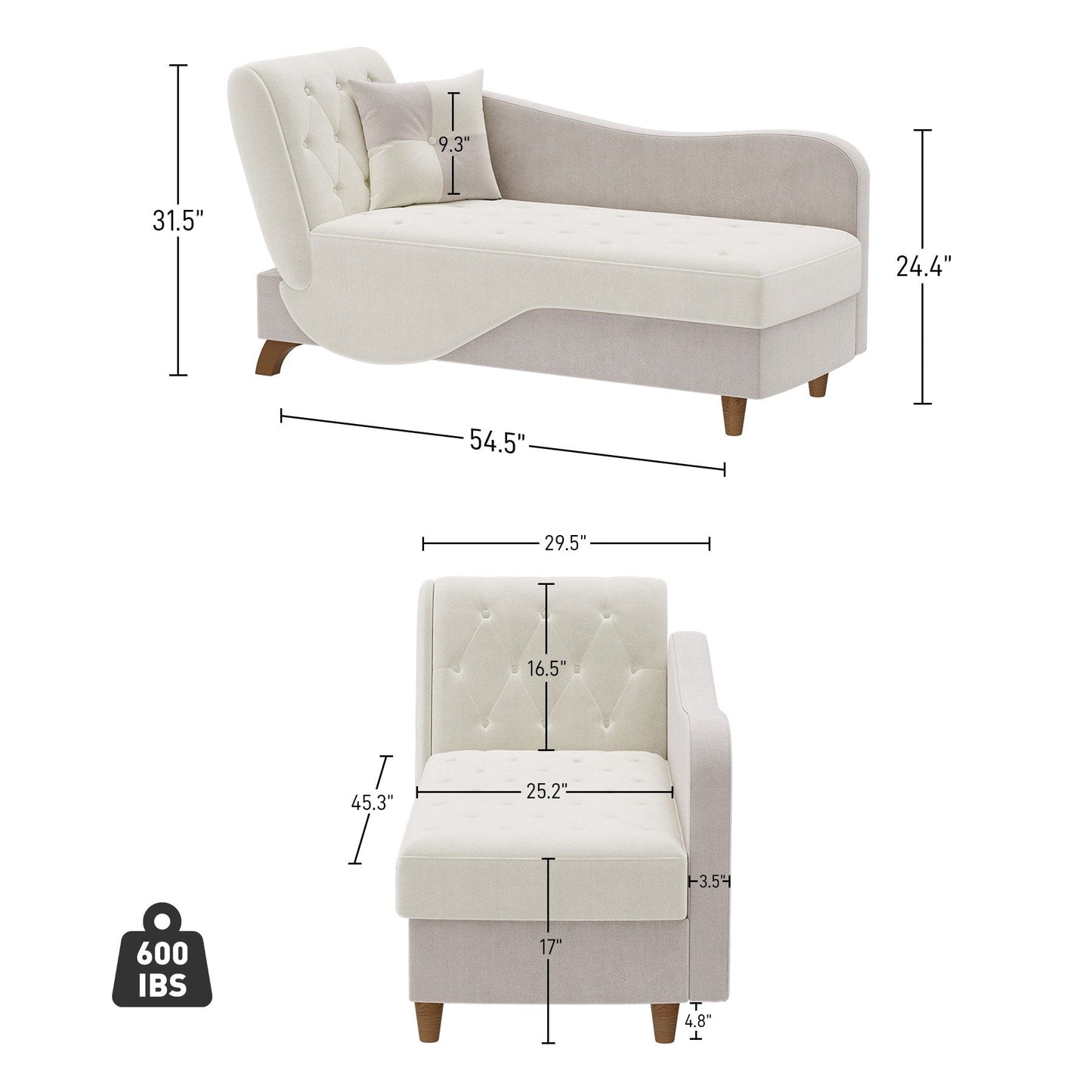 Ouyessir Upholstered Storage Chaise Lounge Chair with Left Armrest & Lumbar Pillow