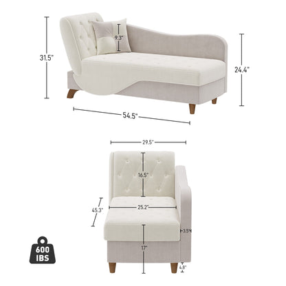 Ouyessir Upholstered Storage Chaise Lounge Chair with Left Armrest & Lumbar Pillow