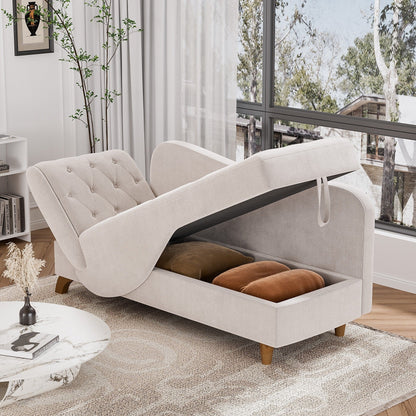 Ouyessir Upholstered Storage Chaise Lounge Chair with Left Armrest & Lumbar Pillow