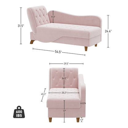 Ouyessir Upholstered Storage Chaise Lounge Chair with Left Armrest & Lumbar Pillow