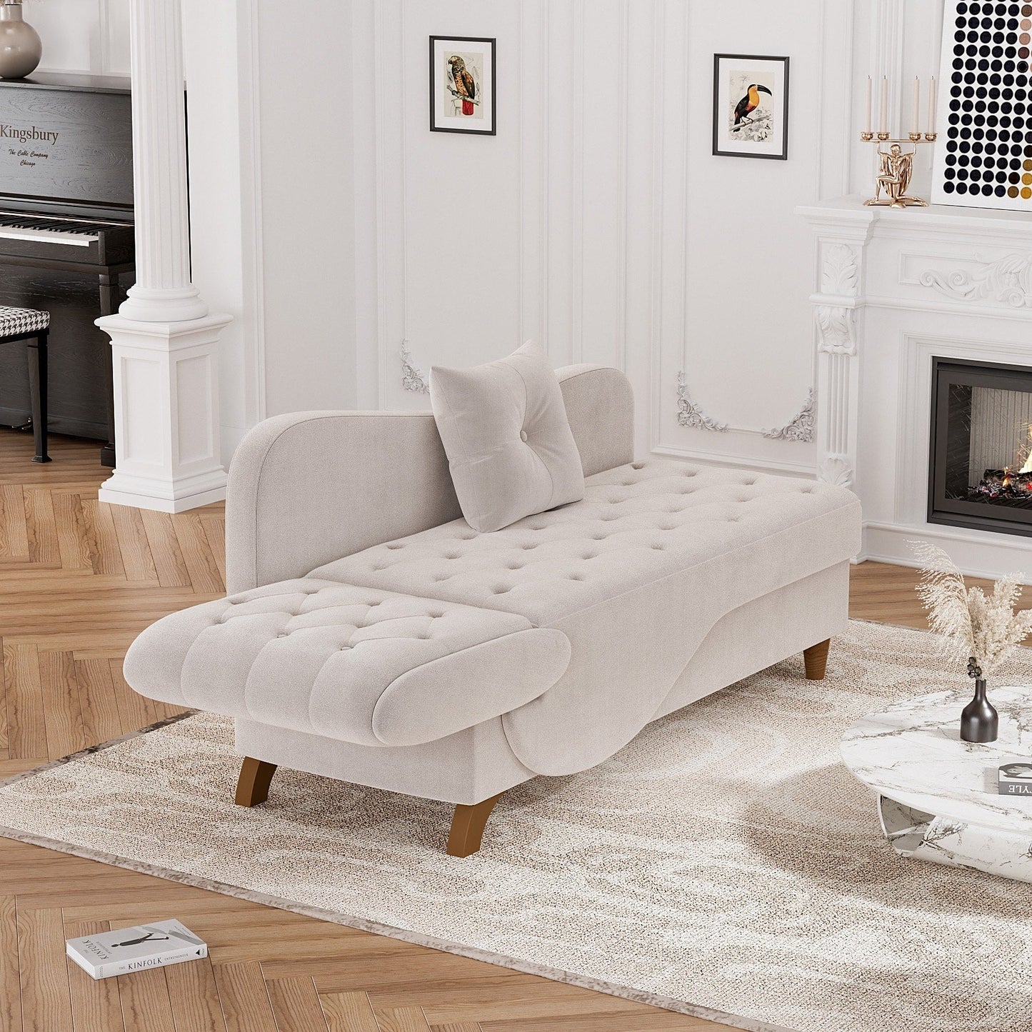 Ouyessir Upholstered Storage Chaise Lounge Chair with Left Armrest & Lumbar Pillow