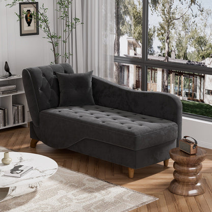 Ouyessir Upholstered Storage Chaise Lounge Chair with Left Armrest & Lumbar Pillow
