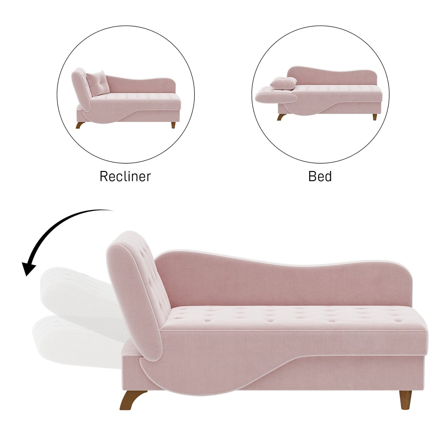 Ouyessir Upholstered Storage Chaise Lounge Chair with Left Armrest & Lumbar Pillow