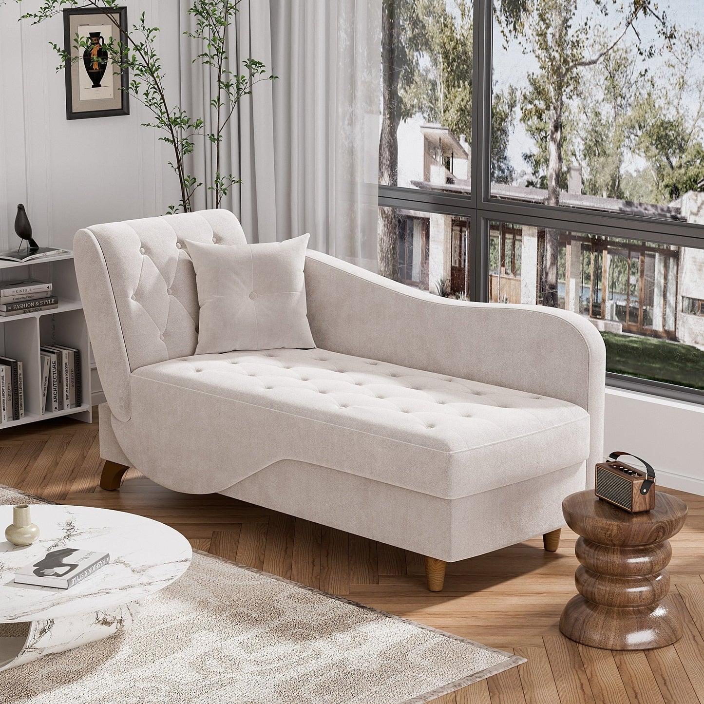 Ouyessir Upholstered Storage Chaise Lounge Chair with Left Armrest & Lumbar Pillow