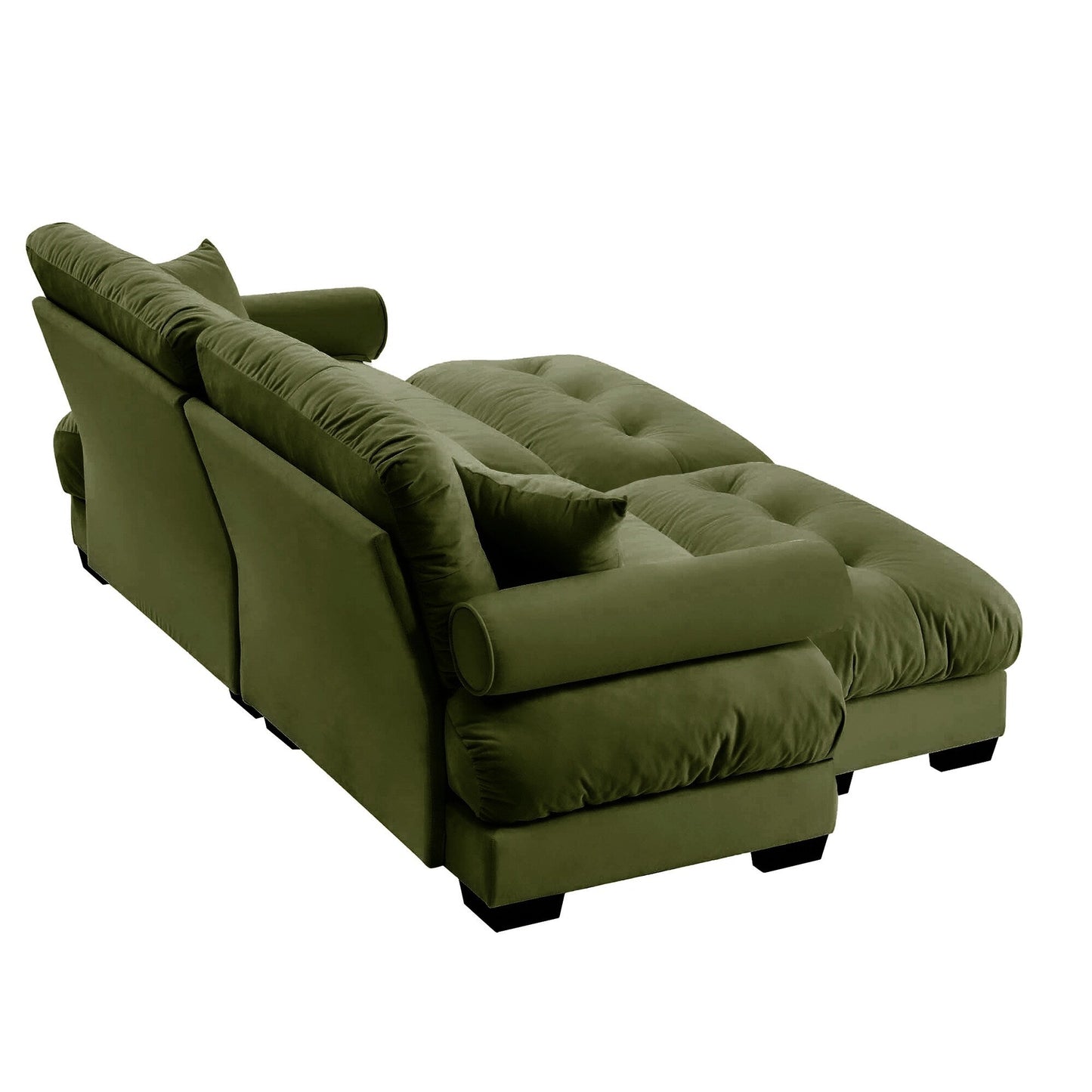 Over Size Modern Two-seater Sofa with Ottoman, Velvet 2-Seater with Round Bolster Armrests,With Waist Pillow and Throw Pillows