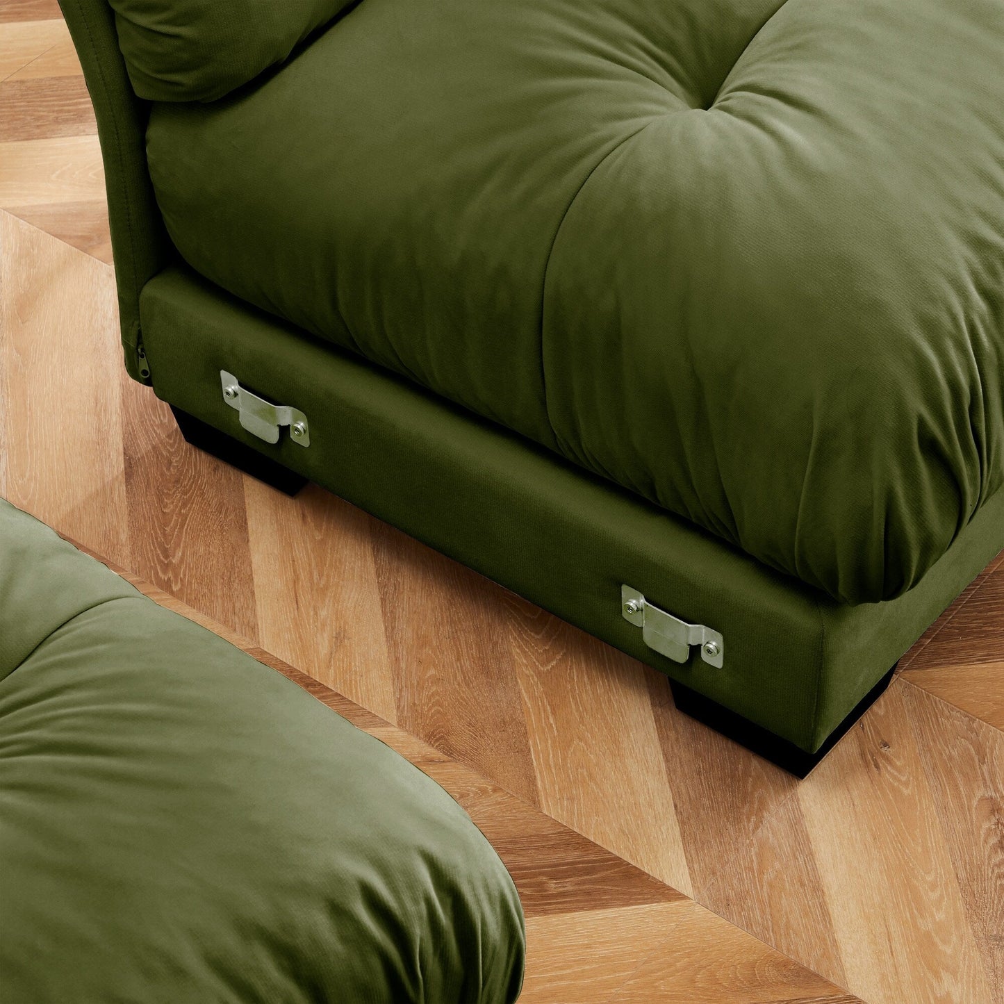 Over Size Modern Two-seater Sofa with Ottoman, Velvet 2-Seater with Round Bolster Armrests,With Waist Pillow and Throw Pillows