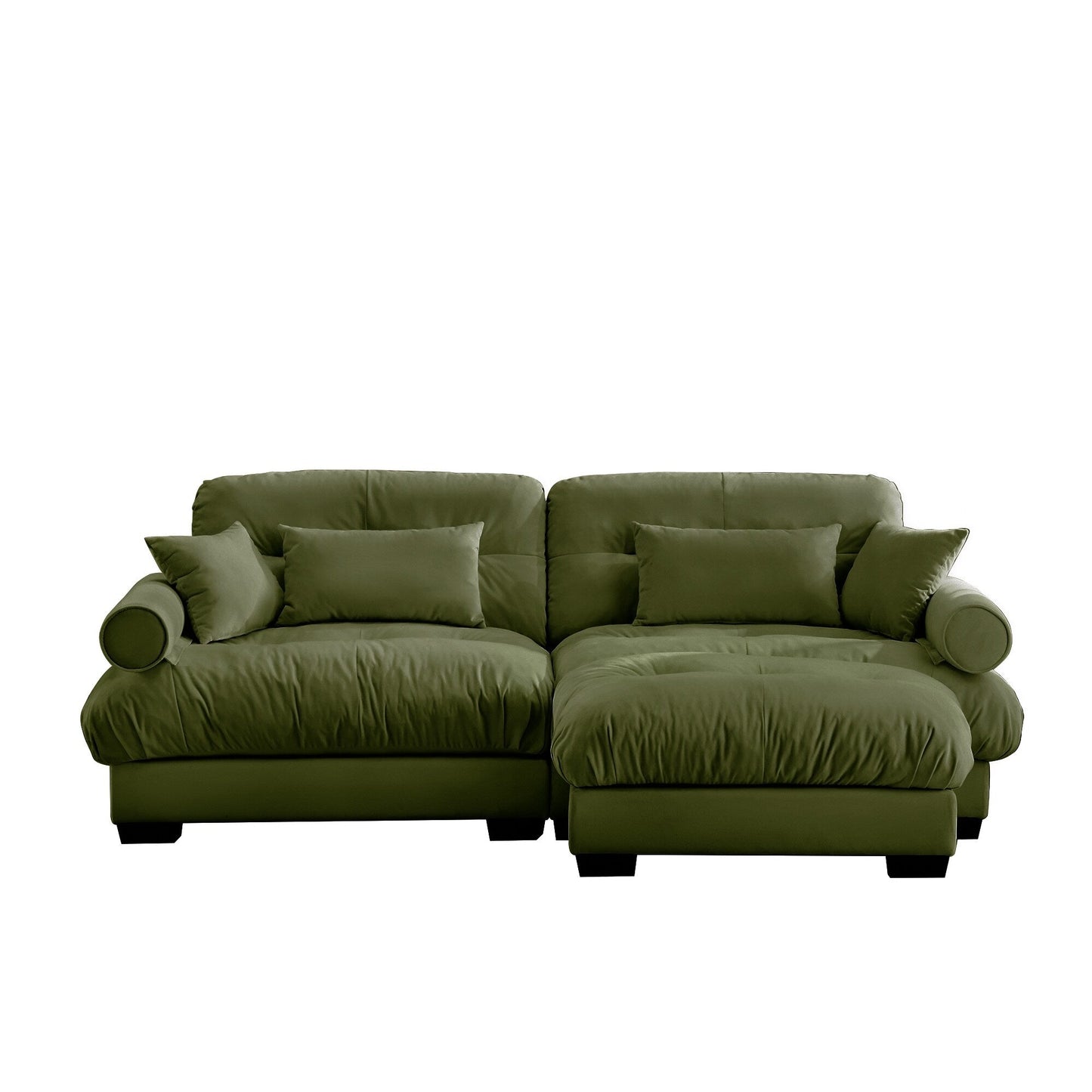 Over Size Modern Two-seater Sofa with Ottoman, Velvet 2-Seater with Round Bolster Armrests