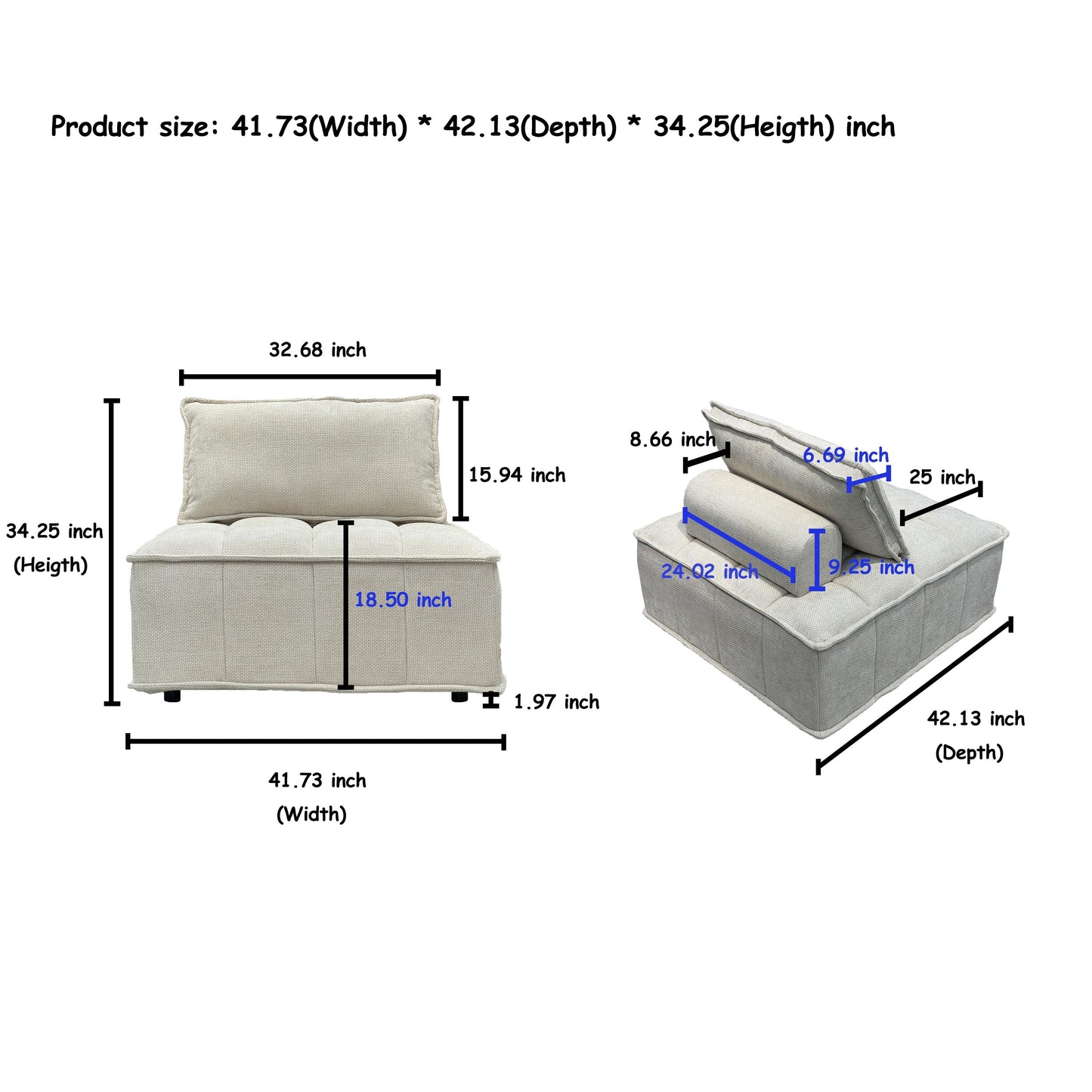 Oversized 3-piece Chenille Modular Square Sofa Set with High-Density Foam Cushions, Free Combination