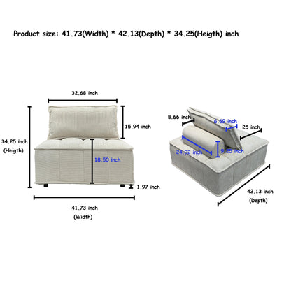 Oversized 3-piece Chenille Modular Square Sofa Set with High-Density Foam Cushions, Free Combination