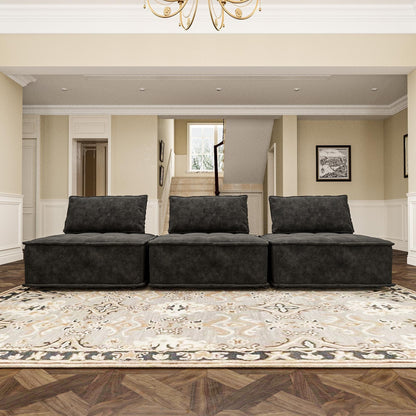 Oversized 3-piece Chenille Modular Square Sofa Set with High-Density Foam Cushions, Free Combination