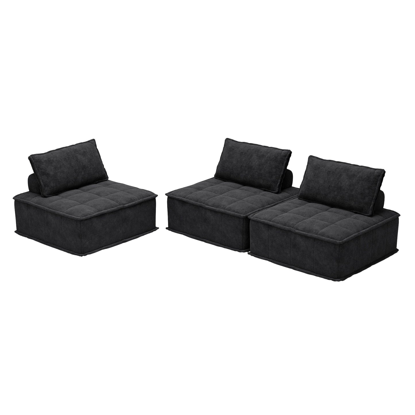 Oversized 3-piece Chenille Modular Square Sofa Set with High-Density Foam Cushions, Free Combination