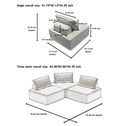 Oversized 3-piece Chenille Modular Square Sofa Set with High-Density Foam Cushions, Free Combination