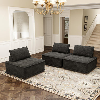 Oversized 3-piece Chenille Modular Square Sofa Set with High-Density Foam Cushions, Free Combination