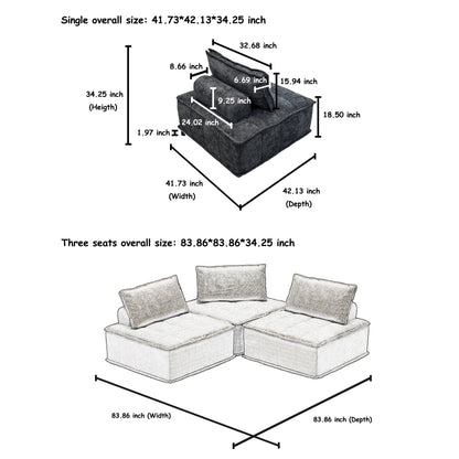 Oversized 3-piece Chenille Modular Square Sofa Set with High-Density Foam Cushions, Free Combination