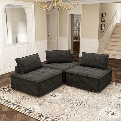 Oversized 3-piece Chenille Modular Square Sofa Set with High-Density Foam Cushions, Free Combination