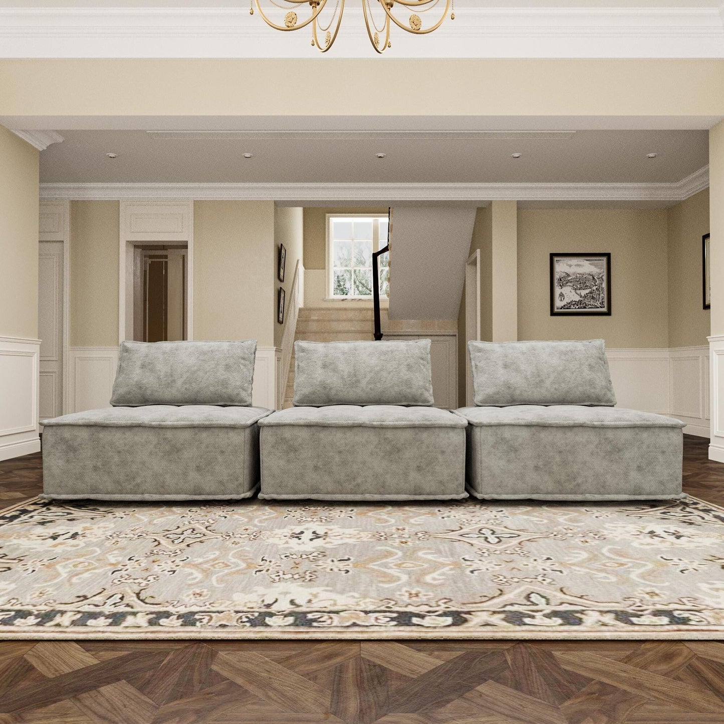 Oversized 3-piece Chenille Modular Square Sofa Set with High-Density Foam Cushions, Free Combination
