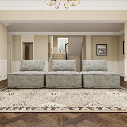 Oversized 3-piece Chenille Modular Square Sofa Set with High-Density Foam Cushions, Free Combination