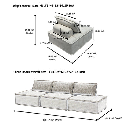 Oversized 3-piece Chenille Modular Square Sofa Set with High-Density Foam Cushions, Free Combination