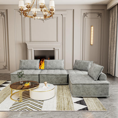 Oversized 4-piece Chenille Modular Square Sofa Set with High-Density Foam Cushions, Free Combination
