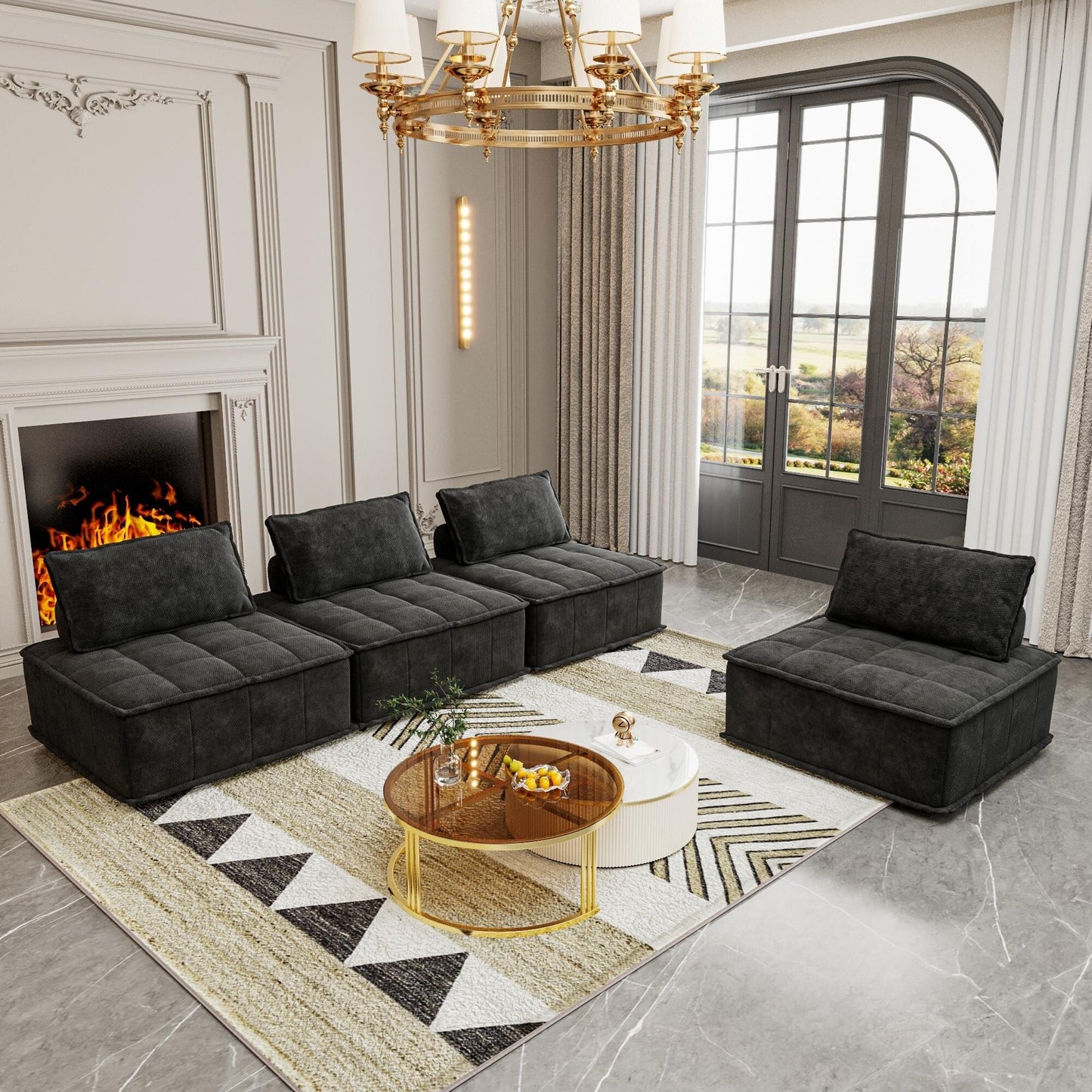 Oversized 4-piece Chenille Modular Square Sofa Set with High-Density Foam Cushions, Free Combination