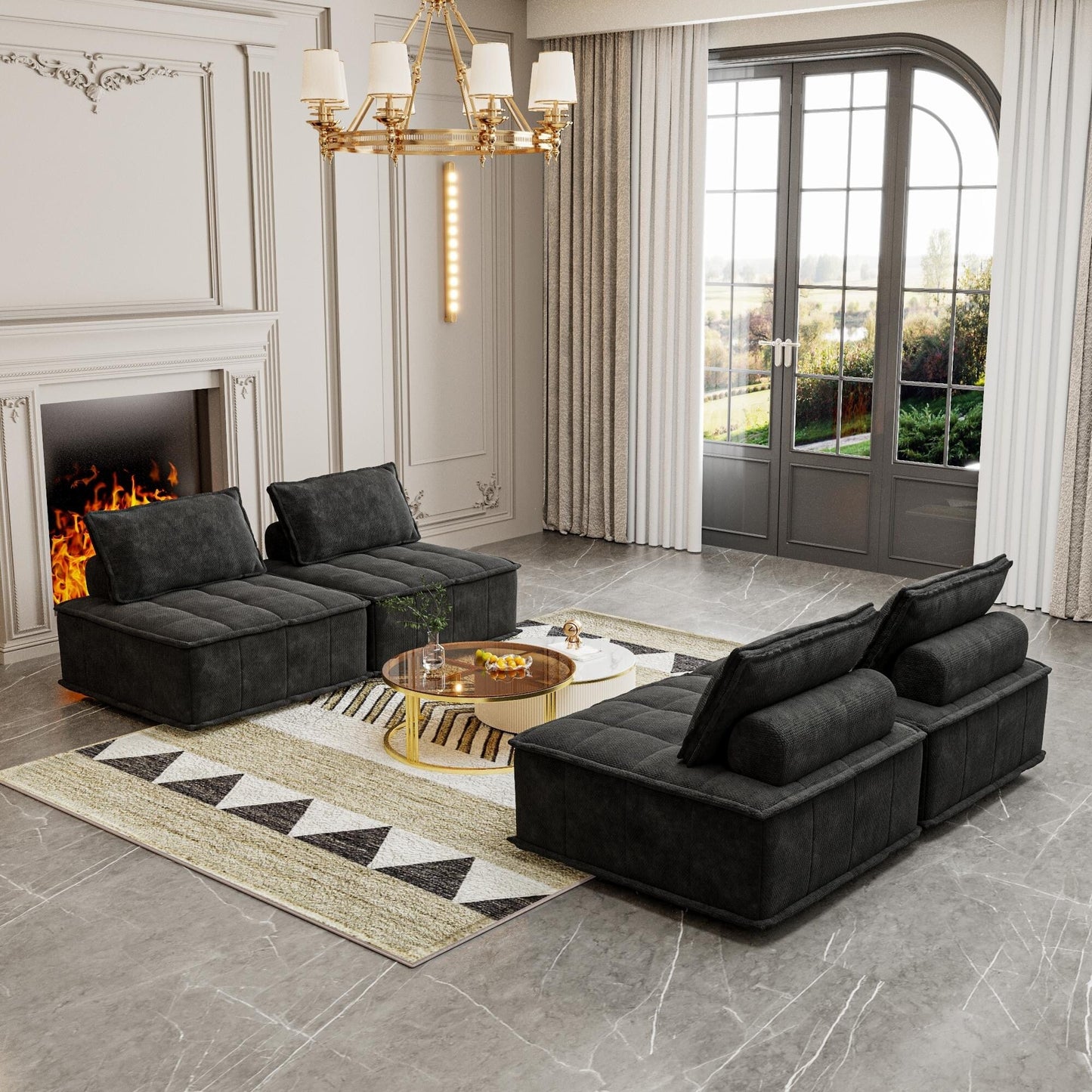 Oversized 4-piece Chenille Modular Square Sofa Set with High-Density Foam Cushions, Free Combination