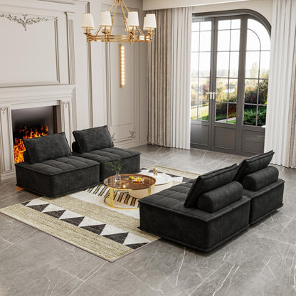 Oversized 4-piece Chenille Modular Square Sofa Set with High-Density Foam Cushions, Free Combination