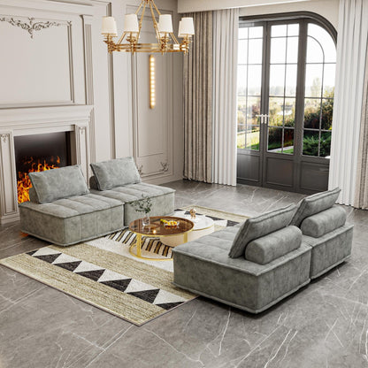 Oversized 4-piece Chenille Modular Square Sofa Set with High-Density Foam Cushions, Free Combination