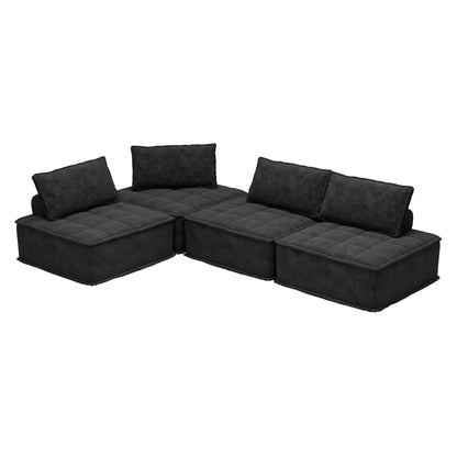 Oversized 4-piece Chenille Modular Square Sofa Set with High-Density Foam Cushions, Free Combination