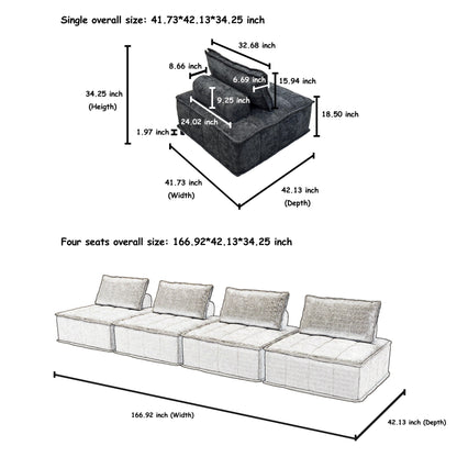 Oversized 4-piece Chenille Modular Square Sofa Set with High-Density Foam Cushions, Free Combination
