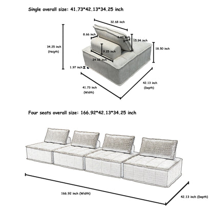 Oversized 4-piece Chenille Modular Square Sofa Set with High-Density Foam Cushions, Free Combination