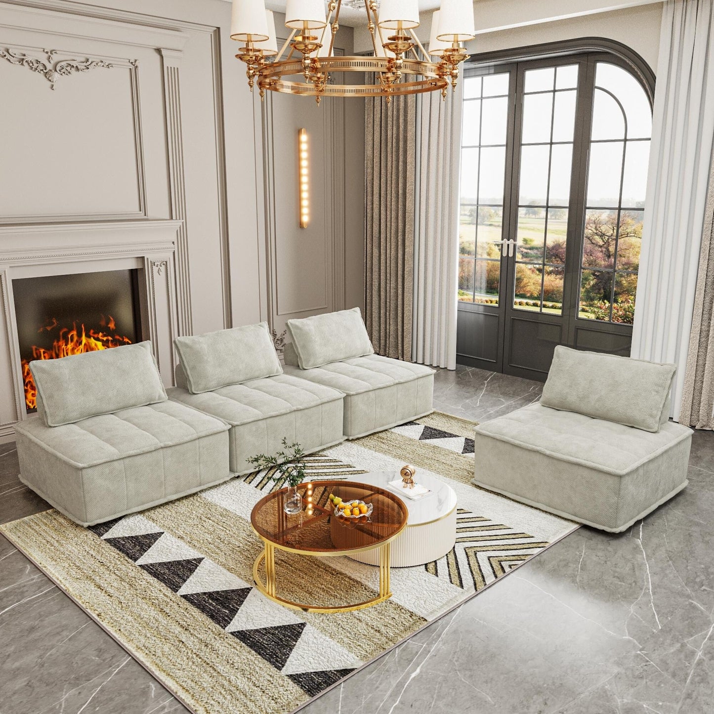 Oversized 4-piece Chenille Modular Square Sofa Set with High-Density Foam Cushions, Free Combination