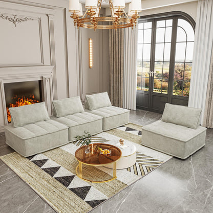 Oversized 4-piece Chenille Modular Square Sofa Set with High-Density Foam Cushions, Free Combination