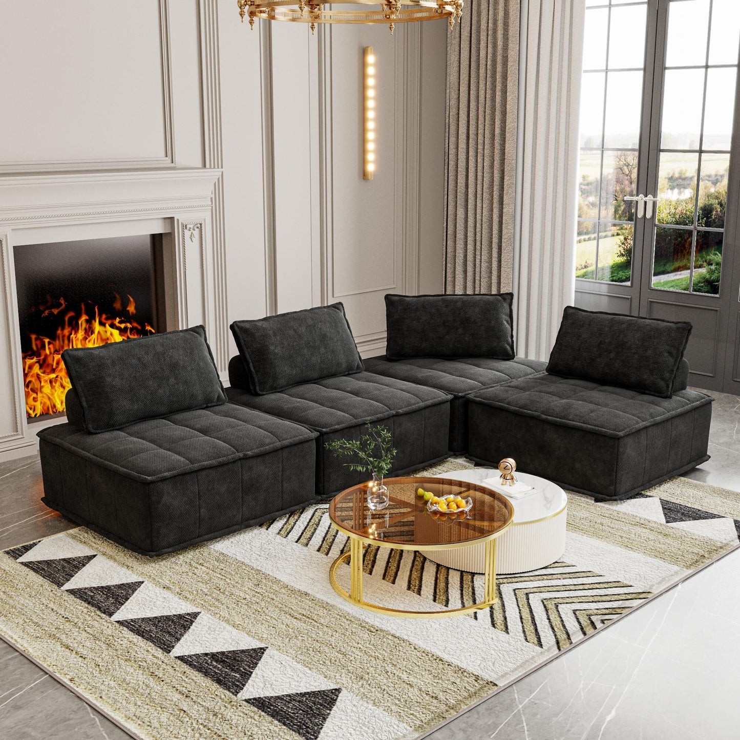 Oversized 4-piece Chenille Modular Square Sofa Set with High-Density Foam Cushions, Free Combination