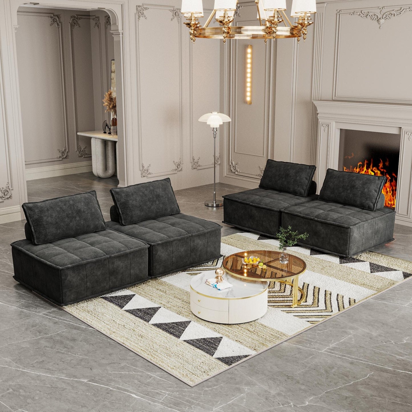 Oversized 4-piece Chenille Modular Square Sofa Set with High-Density Foam Cushions, Free Combination