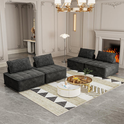 Oversized 4-piece Chenille Modular Square Sofa Set with High-Density Foam Cushions, Free Combination