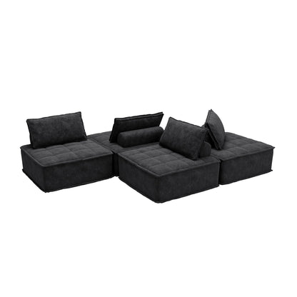 Oversized 4-piece Chenille Modular Square Sofa Set with High-Density Foam Cushions, Free Combination