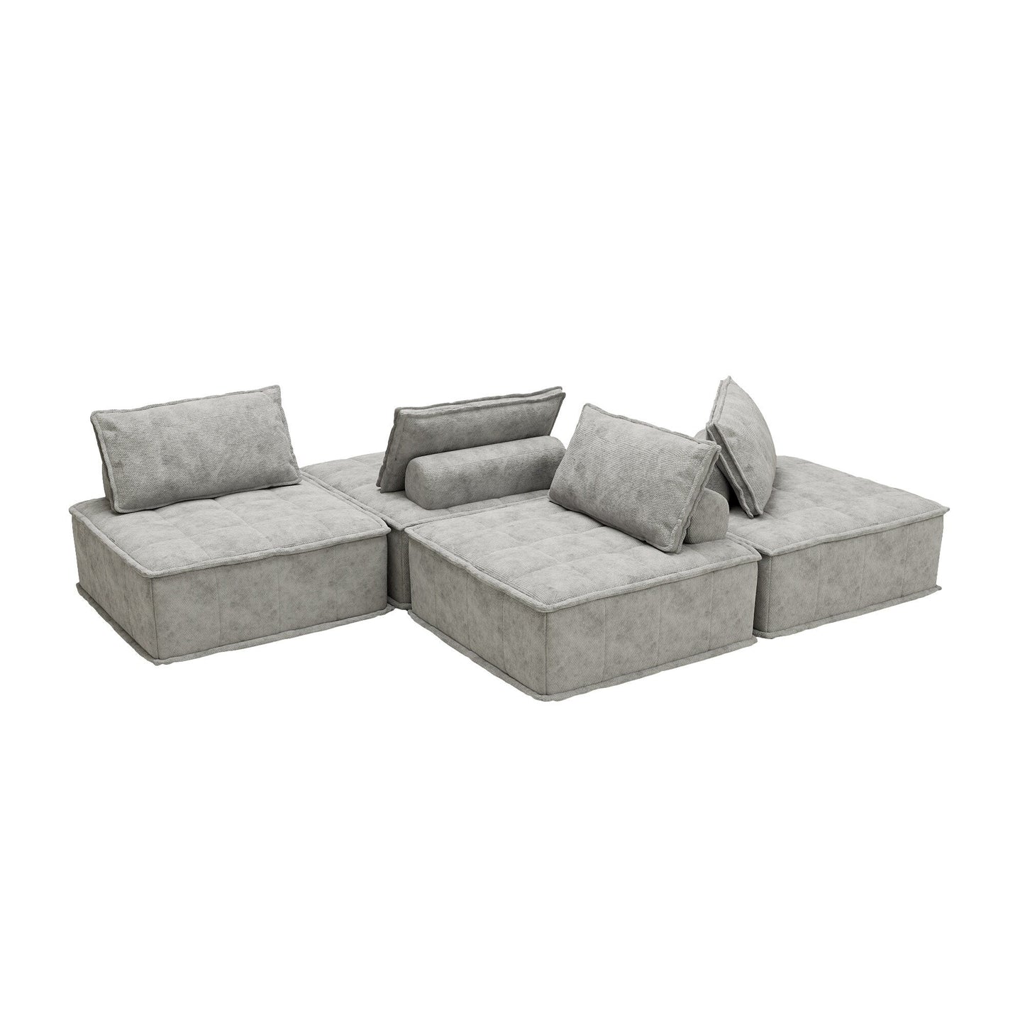 Oversized 4-piece Chenille Modular Square Sofa Set with High-Density Foam Cushions, Free Combination