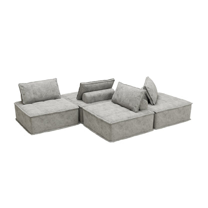 Oversized 4-piece Chenille Modular Square Sofa Set with High-Density Foam Cushions, Free Combination