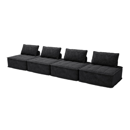 Oversized 4-piece Chenille Modular Square Sofa Set with High-Density Foam Cushions, Free Combination