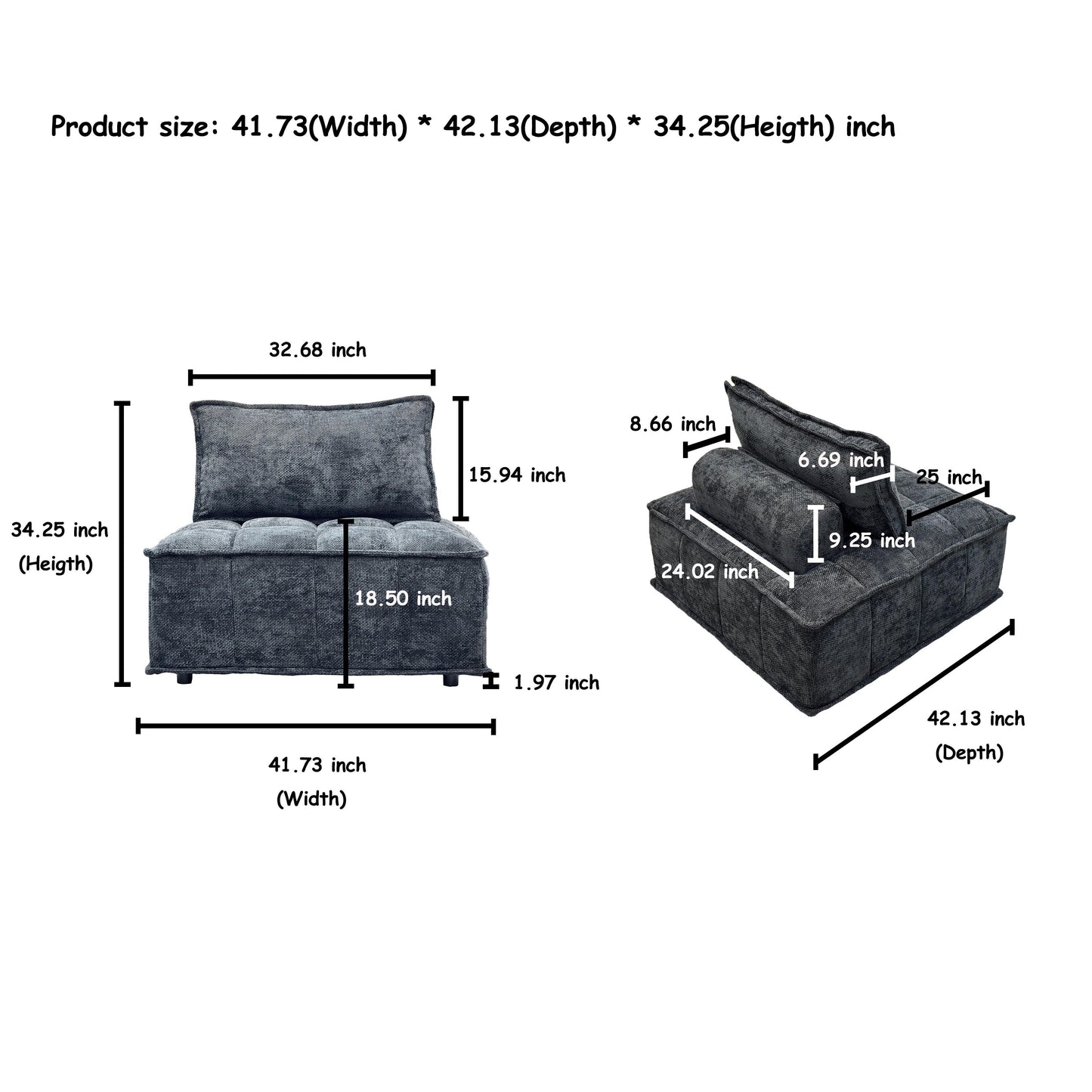 Oversized 4-piece Chenille Modular Square Sofa Set with High-Density Foam Cushions, Free Combination