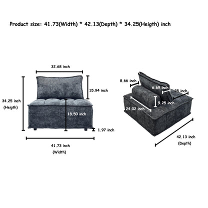 Oversized 4-piece Chenille Modular Square Sofa Set with High-Density Foam Cushions, Free Combination